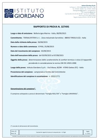 Determinazione delle caratteristiche di comfort termico e visivo