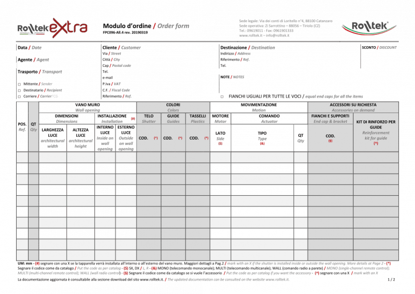 Modulo proposta d'ordine