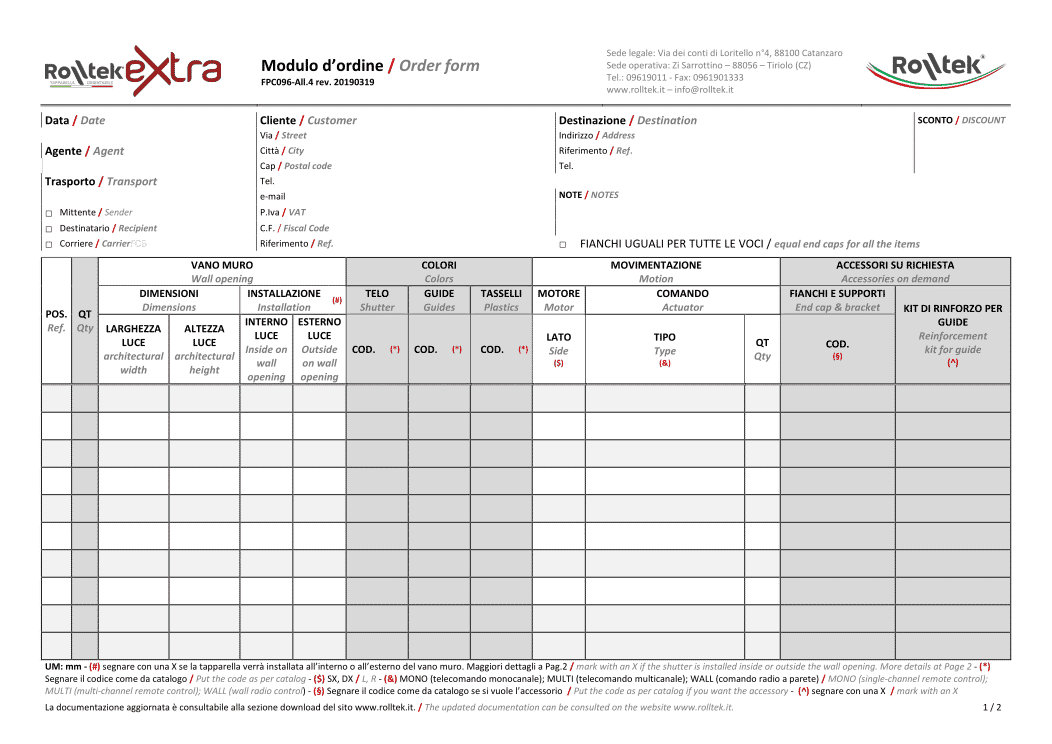 Modulo proposta d'ordine - Rolltek